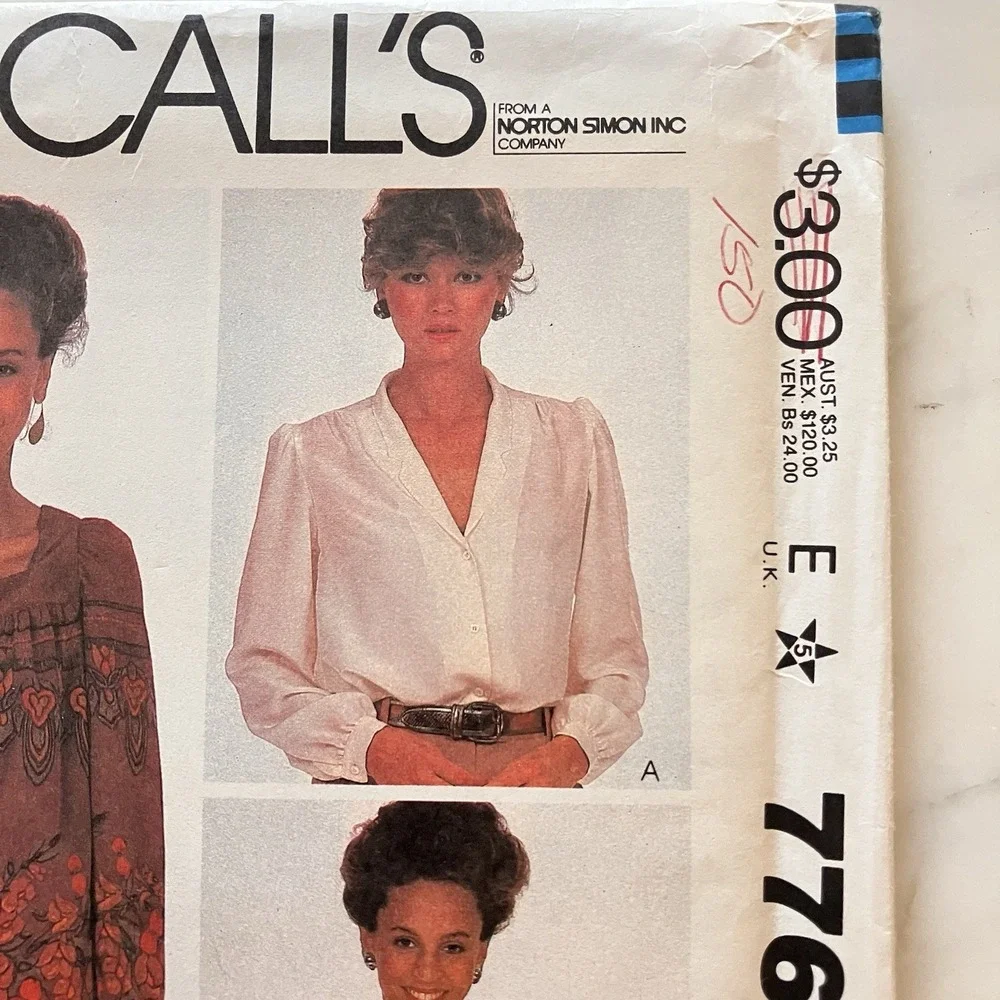 Vintage 1981 McCall's Pattern‎ 7769 Women's Blouses Carol Little Size 14 Uncut
